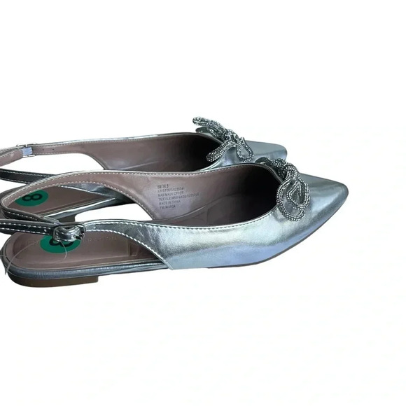 BCBGeneration Women's Kristin Silver Slingbacks Rhinestone Bow Flats Shoes 8 NEW - Picture 3 of 7
